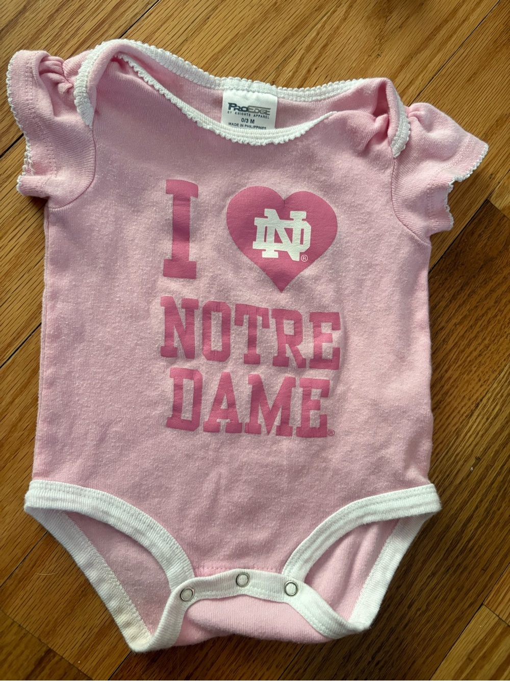Pro Edge Pink "I ♥ Notre Dame" Irish Baby Girl One-Piece 0-3months